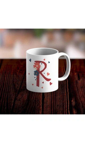 Özel Tasarım R Harfi Beyaz Kupa Bardak