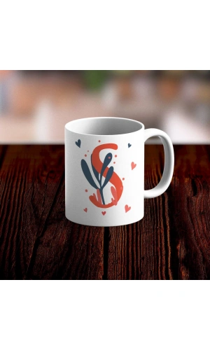 Özel Tasarım S Harfi Beyaz Kupa Bardak