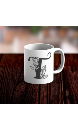 Özel Tasarım T Harfi Beyaz Kupa Bardak