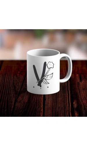 Özel Tasarım V Harfi Beyaz Kupa Bardak