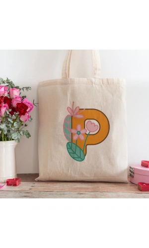 P Harfi Tasarımlı Alışveriş Plaj Bez Çanta