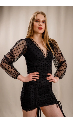 Puantiyeli Elbise - SİYAH