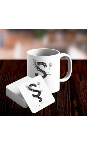 Ş Harfi Tasarımlı Kupa ve Bardak Altlığı Seti