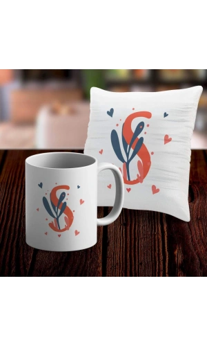 S Harfi Tasarımlı Kupa ve Yastık Kılıfı Hediye Seti