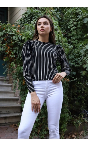 Tasarım Kollu Bluz - SİYAH