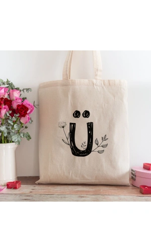 Ü Harfi Tasarımlı Alışveriş Plaj Bez Çanta