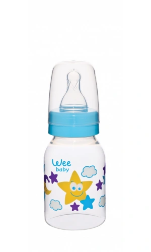Wee Baby Silikon Uçlu Desenli PP Biberon 125 cc - Mavi