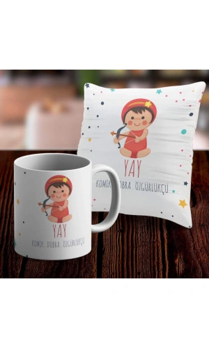 Yay Tasarımlı Sevimli Kupa ve Yastık Kılıfı Seti