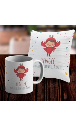 Yengeç Tasarımlı Kupa ve Yastık Kılıfı Seti