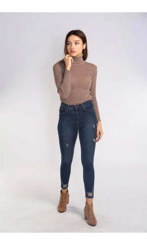 Yırtık Detaylı Skinny Jean Pantolon-LACİVERT