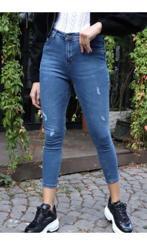 Yüksek Bel Skinny Jean Pantolon  - MAVİ