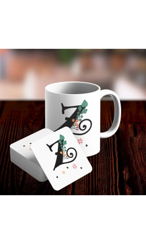 Z Harfi Tasarımlı Kupa ve Bardak Altlığı Seti