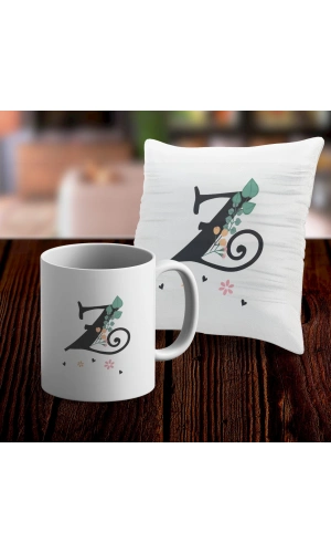Z Harfi Tasarımlı Kupa ve Yastık Kılıfı Hediye Seti