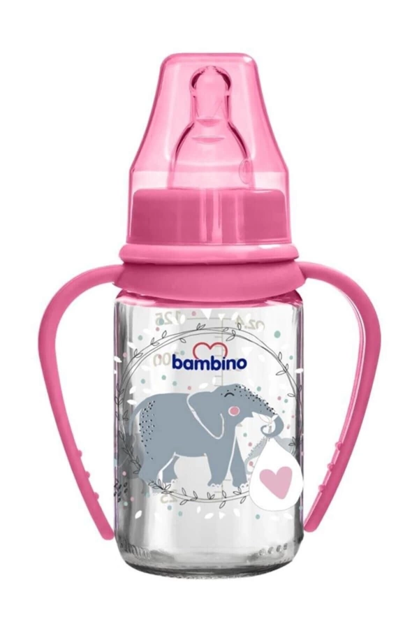 Bambino Kulplu Cam Biberon 125 ml - Pembe