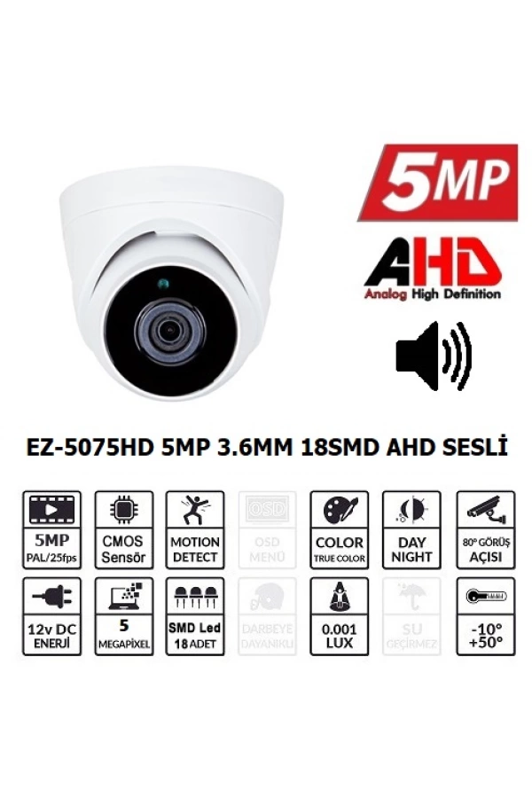 EZCOOL EZ-5075HD 5MP 3.6MM 18SMD AHD SESLİ DOME