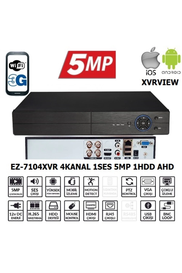 EZCOOL EZ-7104XVR 4CH 5MP KOAKSIYEL SES XVRVIEW