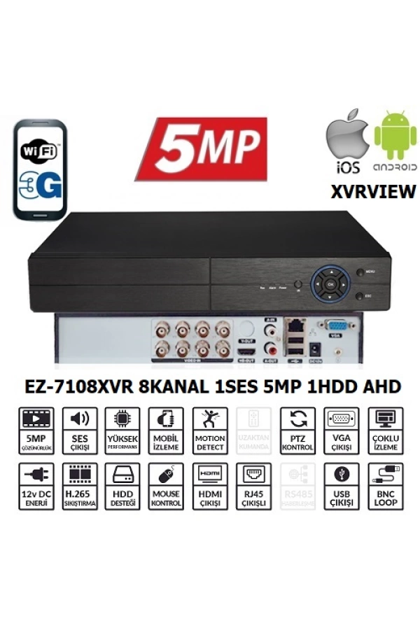 EZCOOL EZ-7108XVR 8CH 5MP KOAKSIYEL SES XVRVIEW