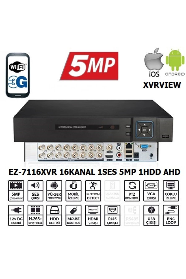 EZCOOL EZ-7116XVR 16CH 5MP KOAKSIYEL SES XVRVIEW