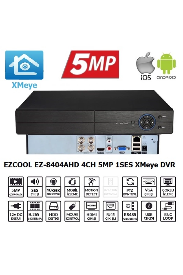 EZCOOL EZ-8404AHD 4KANAL 5MP 1SES 1HDD XMEYE XVR