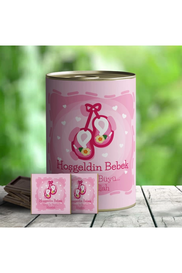 Hoşgeldin Bebek Çikolata Hediye Konservesi - Pembe