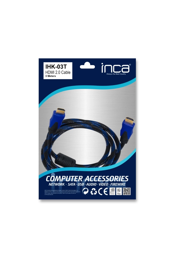 INCA IHK-03T HDMI 2V 4K ALTIN UÇ KABLO 3 METRE