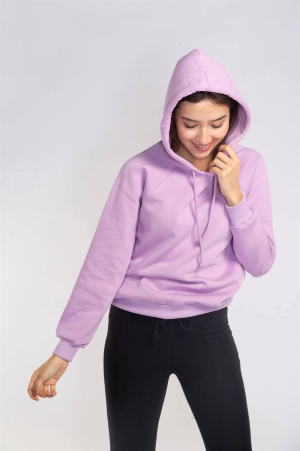 Kapüşonlu Şardonlu Sweatshirt-LİLA