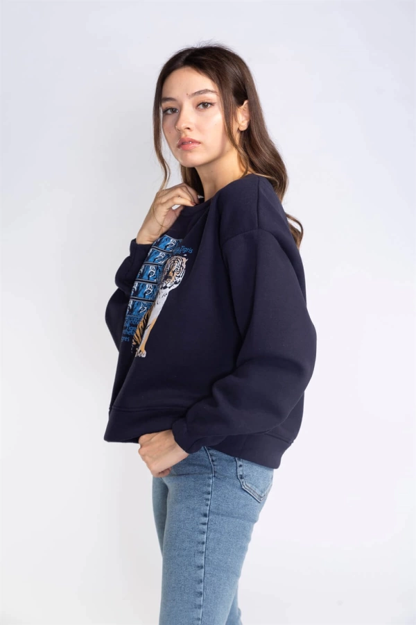 Şardonlu Sweatshirt-LACİVERT