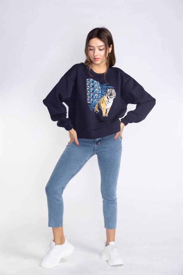 Şardonlu Sweatshirt-LACİVERT