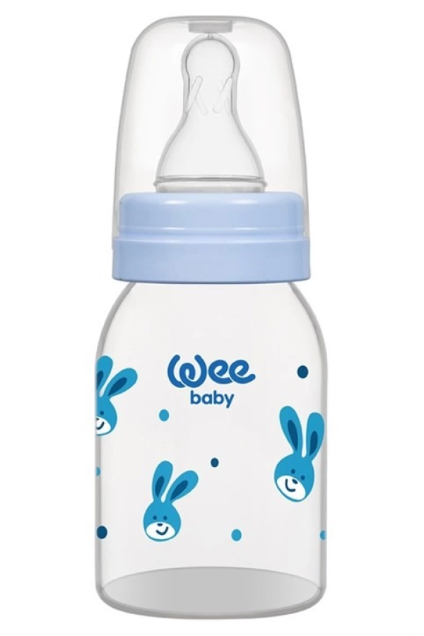 Wee Baby Silikon Uçlu Desenli PP Biberon 125 cc - Mavi