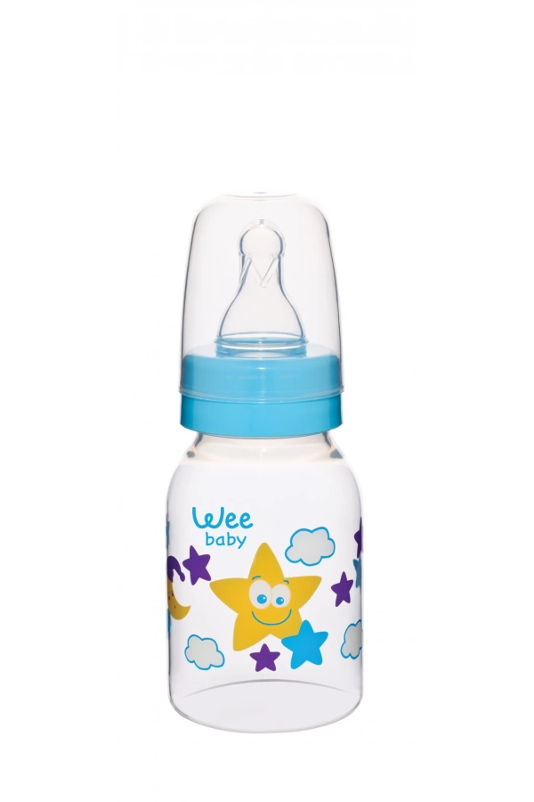 Wee Baby Silikon Uçlu Desenli PP Biberon 125 cc - Mavi