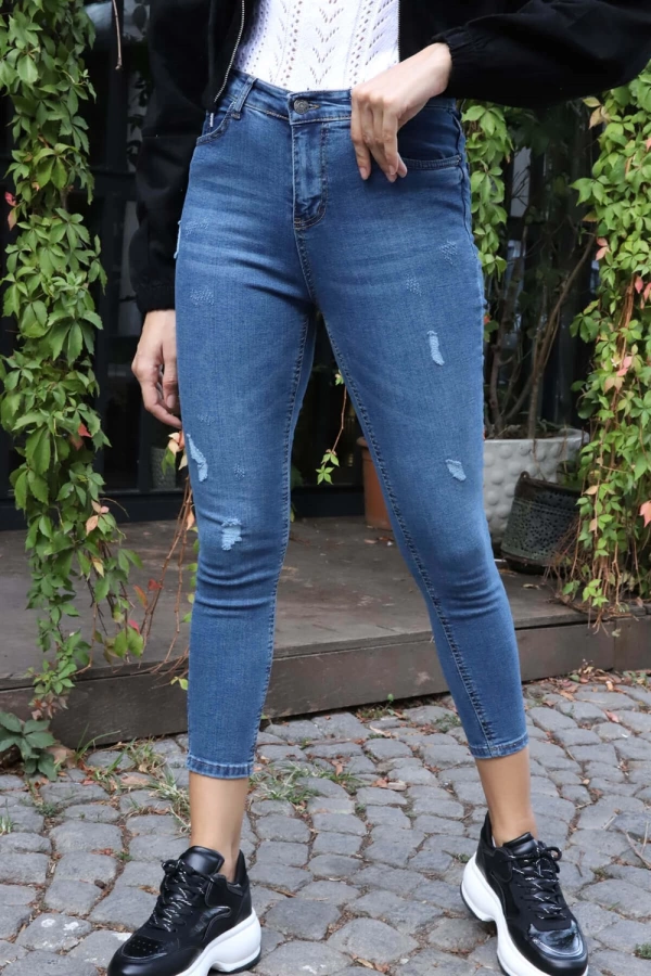 Yüksek Bel Skinny Jean Pantolon  - MAVİ