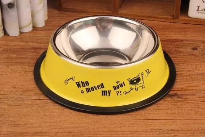 KEDİ KÖPEK TEKLİ KAYMAZ ÇELİK MAMA KABI DESENLİ RENKLİ 34CM