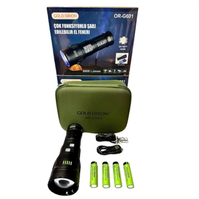 Çok Fonksiyonlu Şarj Edilebilir El Feneri Küçük 6000 Lümen OR-G601