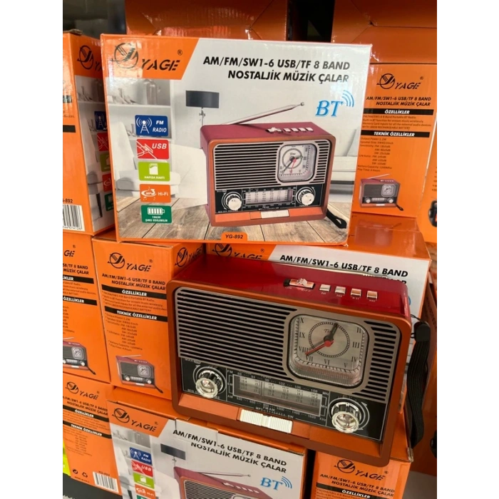 NOSTALJİK MÜZİK ÇALAR AM/FM/SW1-6 USB/TF 8 BAND BT YG-892