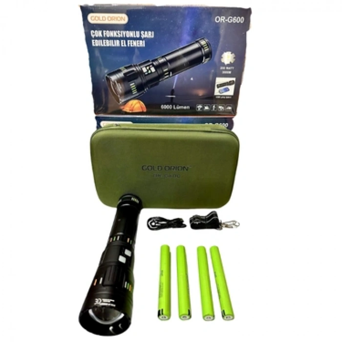 Çok Fonksiyonlu Şarj Edilebilir El Feneri Büyük 6000 Lümen OR-G600