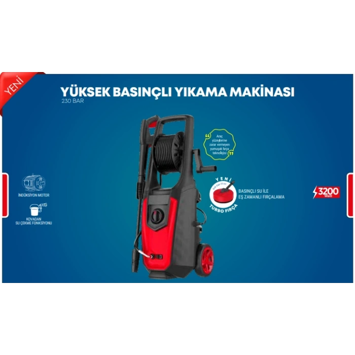 Yüksek Basınçlı Araç Yıkama Makinası 230 Bar 3200W STR-1854