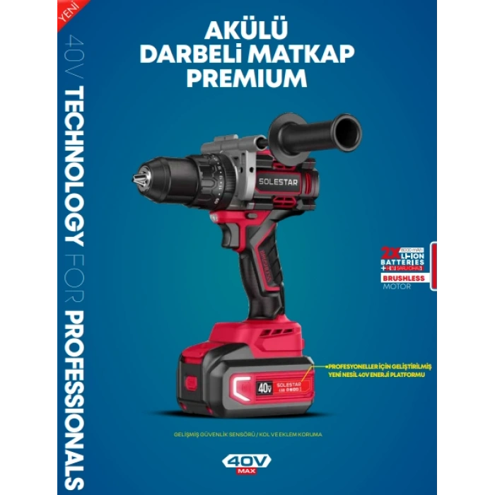 Akülü Darbeli Matkap Premium 13MM 200 N.m 40V 2*4000MAH BATARYA+1HIZLI ŞARJ STR-1980