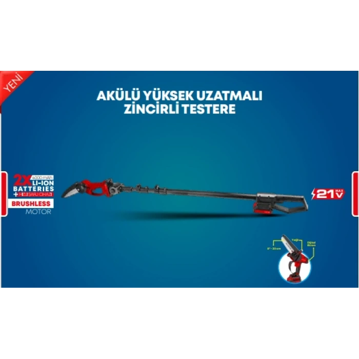 Akülü Yüksek Uzatmalı Zincirli Testere 2.5M - 2X4000MAH BATARYA+1ŞARJ STR-1930