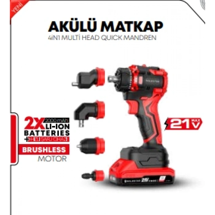 Akülü Matkap 4 Başlıklı 13MM 160 N.m 21V 2*4000MAH BATARYA+1HIZLI ŞARJ STR-1967