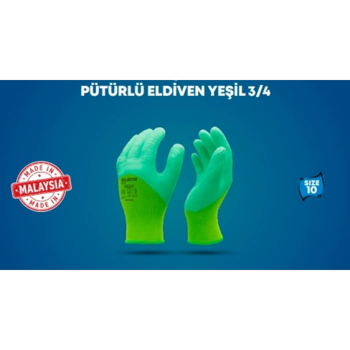Pütürlü Eldiven Yeşil 3/4 10 (12 Adet)