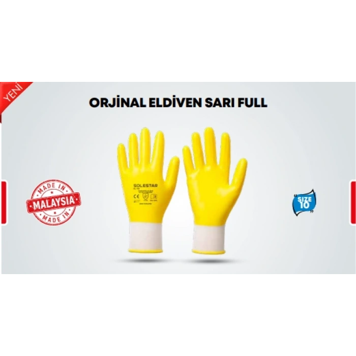 Sarı Kaplama Orjinal Eldiven 10 (12 Adet)
