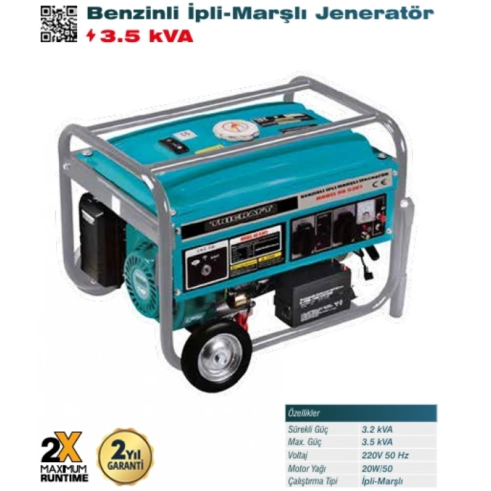 Benzinli İpli-Marşlı Jeneratör 220V 3.5kVA 5301
