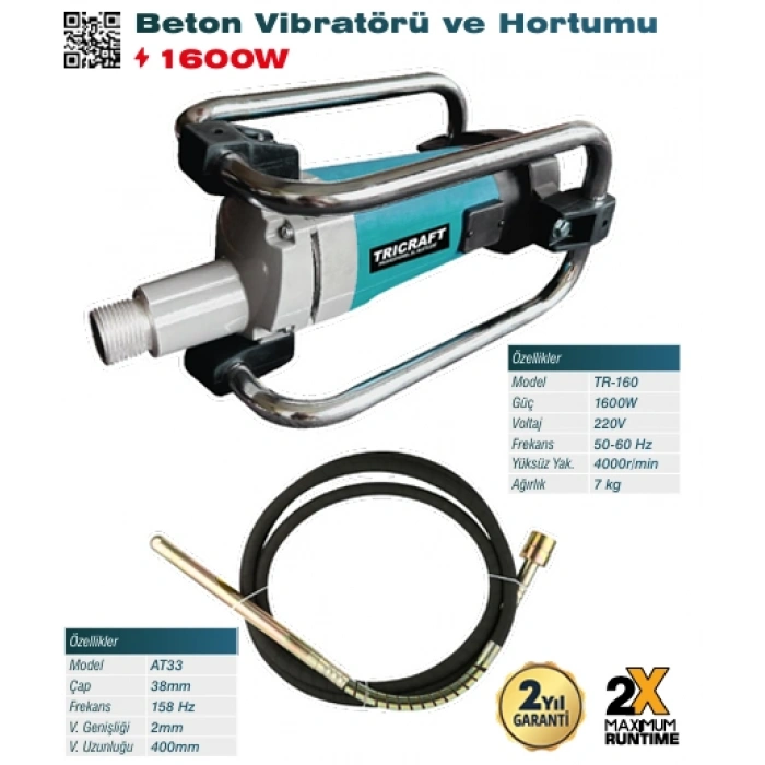 Beton Vibratörü ve Hortumu 220V 1600W 7055