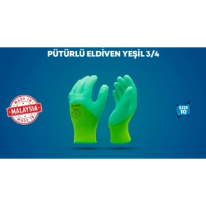 Pütürlü Eldiven Yeşil 3/4 10 (12 Adet)