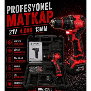 Profesyonel Akülü Armut Matkap 21V 4.0AH 13MM BOZ-2335