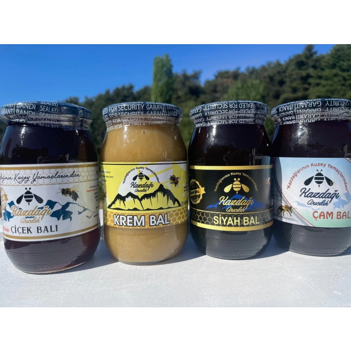 Kazdağı 4’lü Premium Set (Siyah Bal 500g• Polifloralı Çiçek Balı 500g • Çam Balı 500g• Krem Bal 500g)