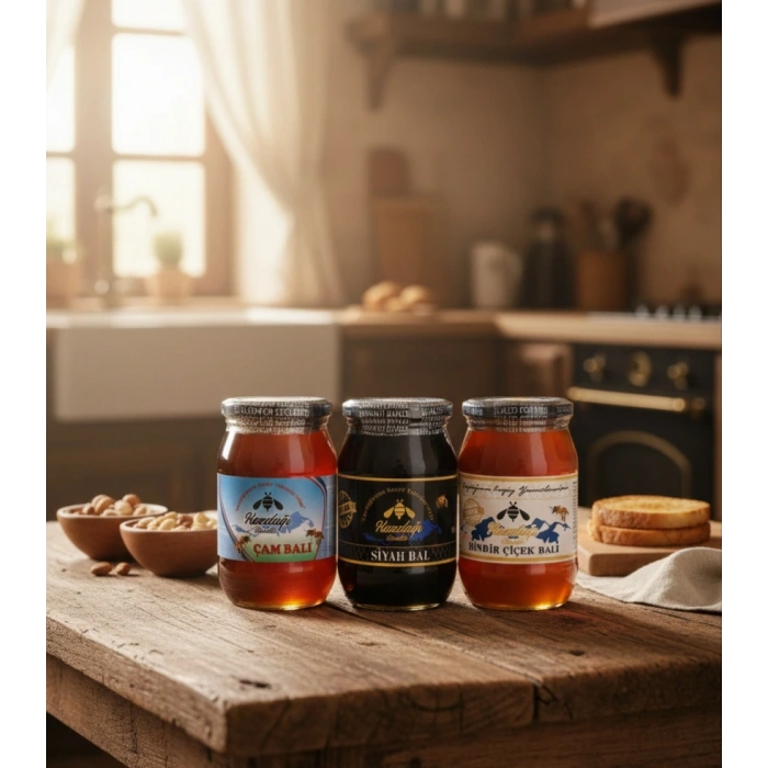 Kazdağı 3lü Bal Seti (Siyah Bal 500g • Çiçek Balı 500g • Çam Balı 500g)
