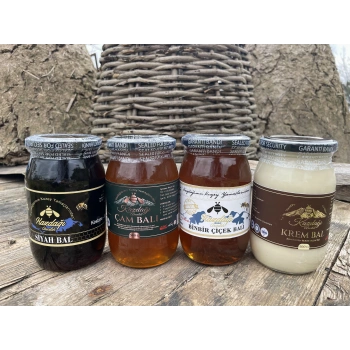 Kazdağı 4’lü Premium Set (Siyah Bal 500g • Polifloralı Çiçek Balı 500g • Çam Balı 500g• Krem Bal 500g)