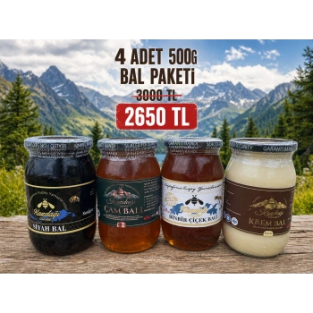 Kazdağı 4’lü Premium Set (Siyah Bal 500g • Polifloralı Çiçek Balı 500g • Çam Balı 500g• Krem Bal 500g)