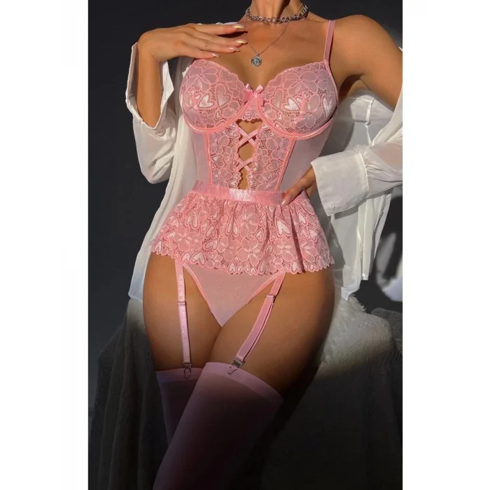 For Dreams 8412 Dantel Büstiyer ve Jartiyer Takım